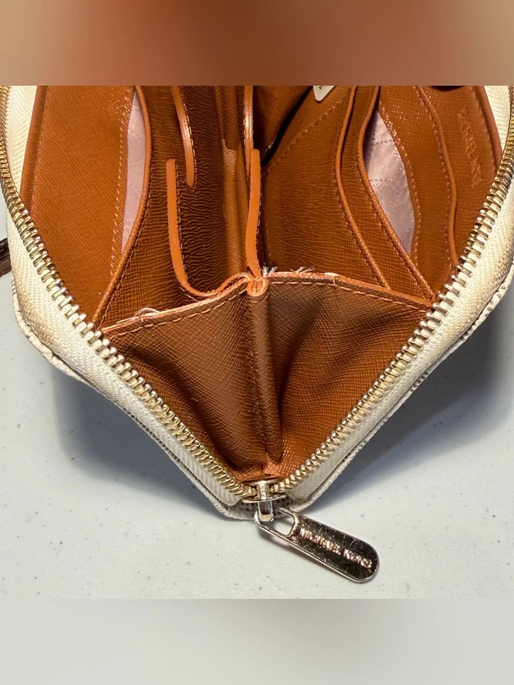 Michael Kors Jet Set Travel Double Zip Wristlet Wallet Vanilla & Acorn Monogram